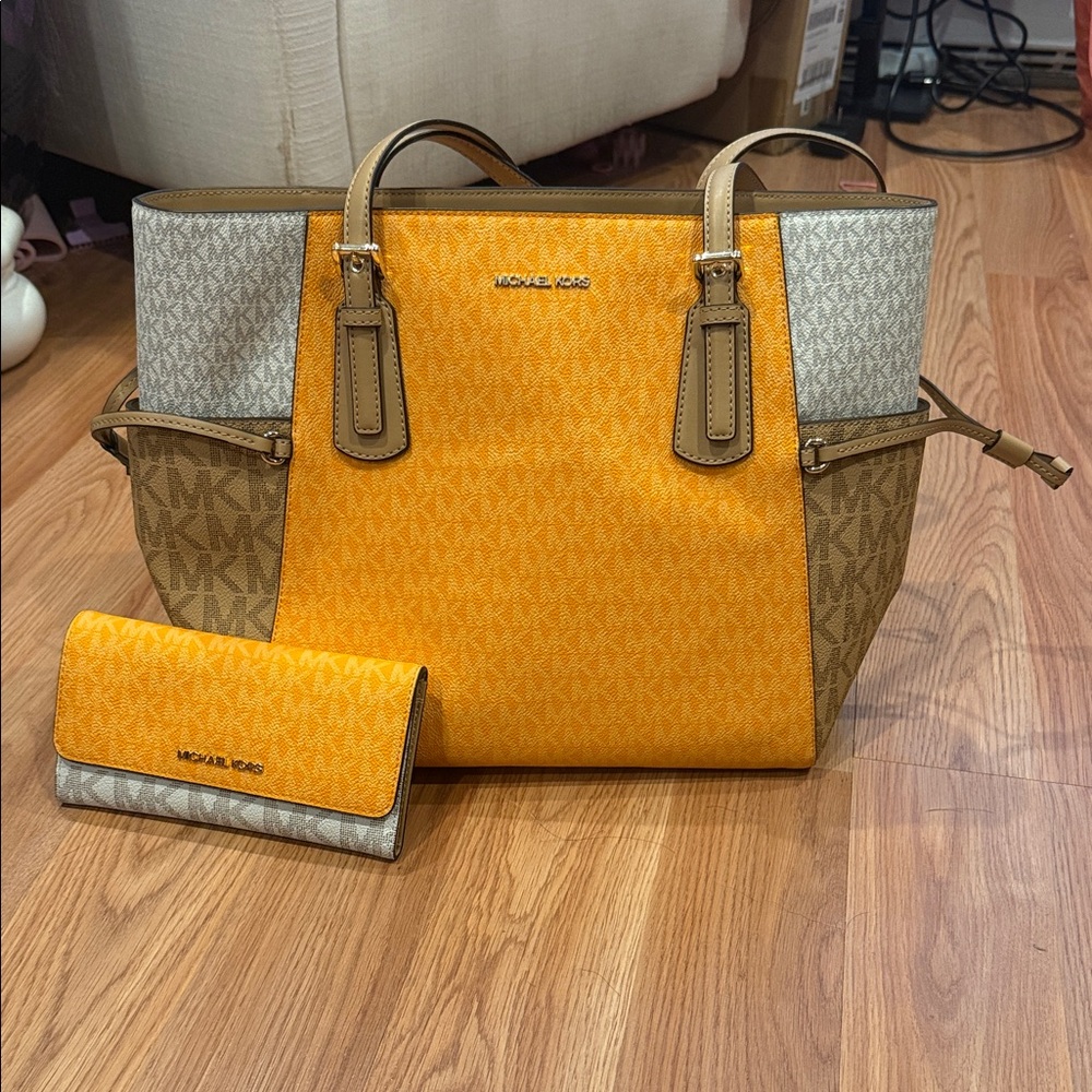 Michael Kors Vibrant Orange and Tan Tote